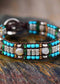 Pulsera Boho, Pulsera de Cuero, Piedra Azul Plateada